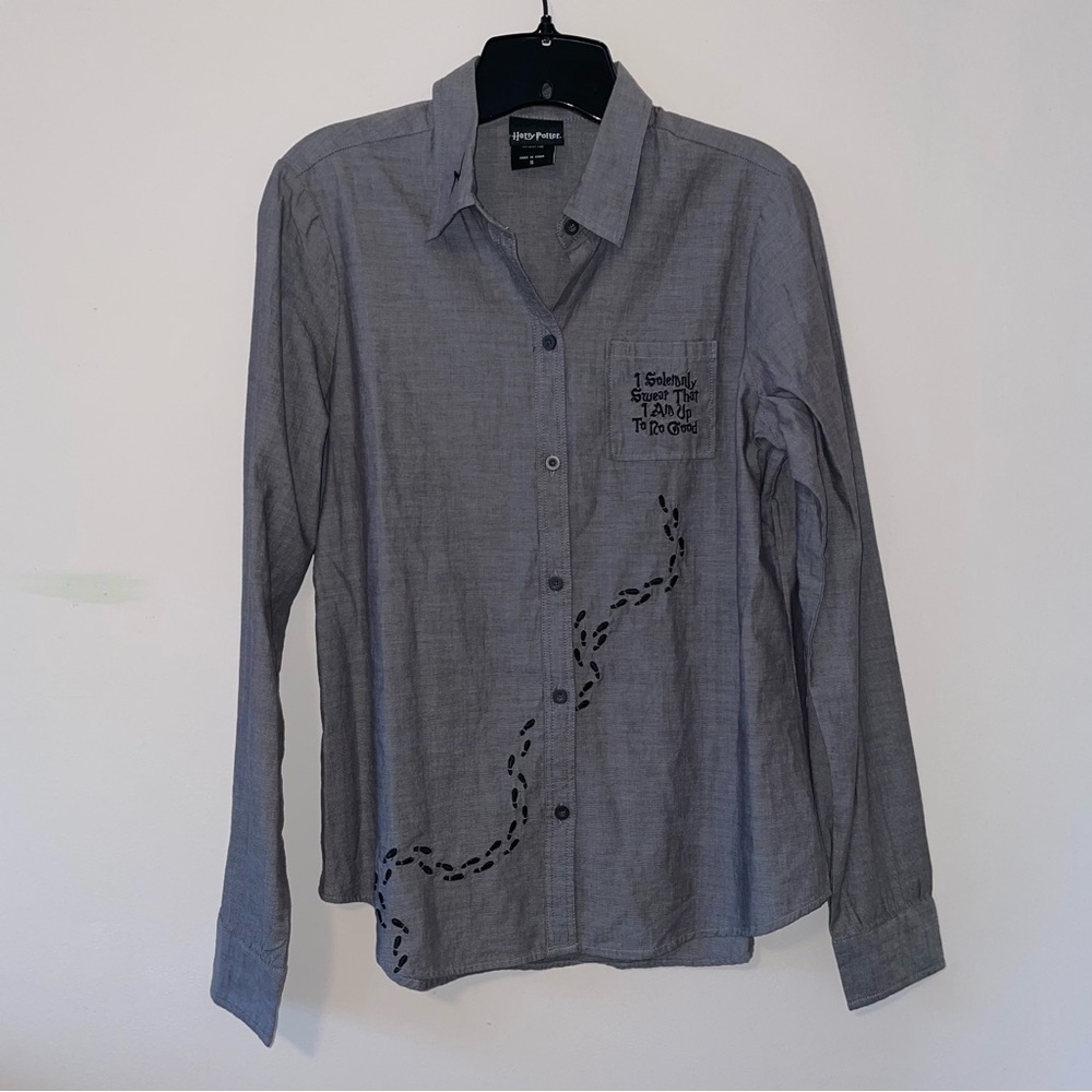 Harry Potter Up to No Good Women's Woven Button-Up Shirt Size Small
